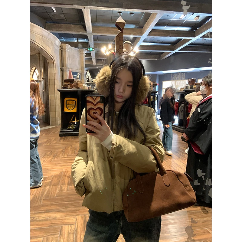 王少女YOKLASS 卡其色宽松立领棉服外套百搭短款夹克 Y28717S44