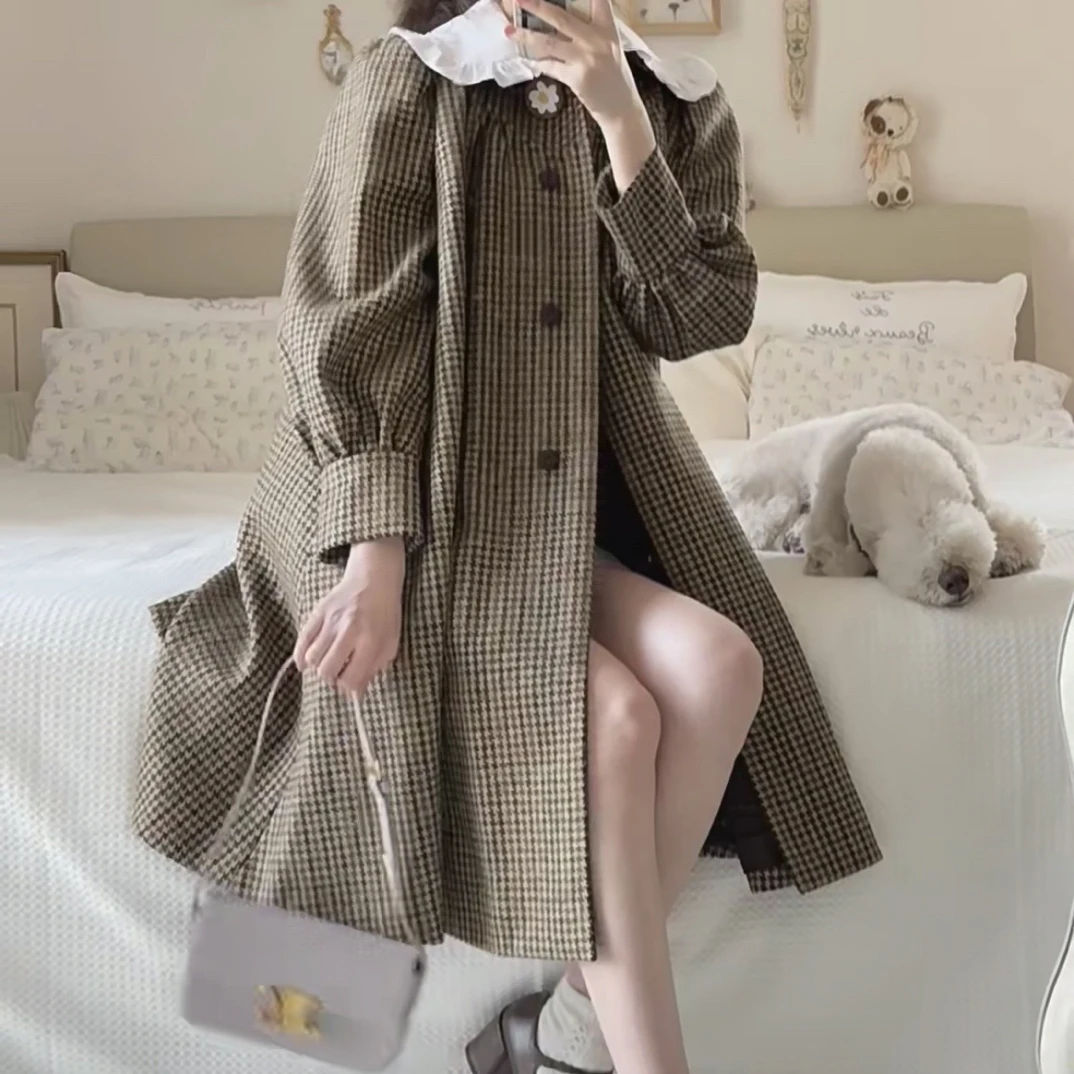 99新 AMIRI  MiuMiu /缪缪/W108909/咖色格纹长袖连衣裙/42码