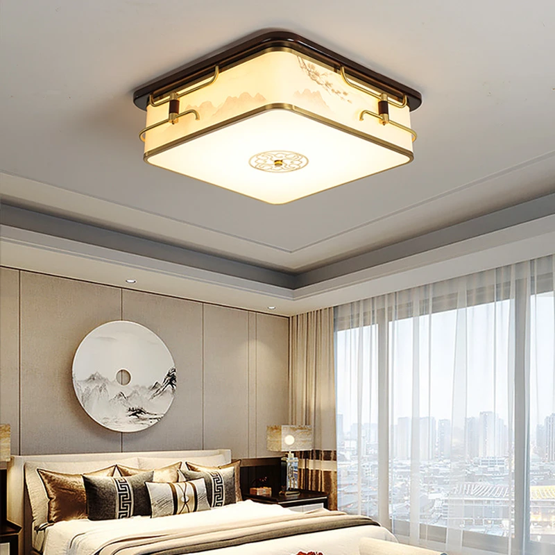 新中式客厅吸顶灯全铜实木LED餐厅灯仿古中国风卧室书房套餐灯具
