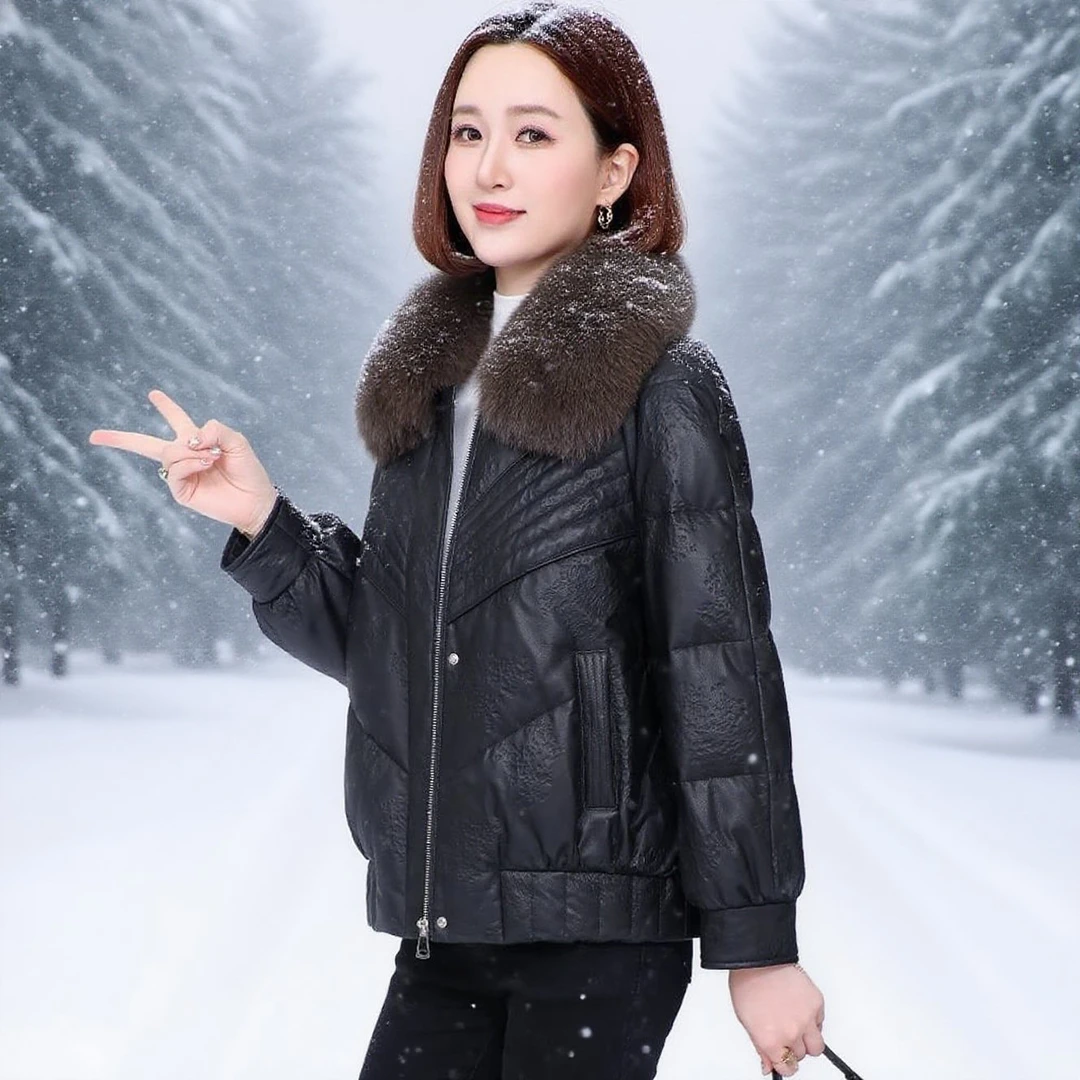 2025年冬季新款短款真皮羽绒服女海宁皮草绵羊皮宽松显瘦皮衣外套