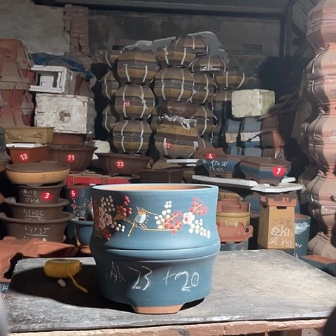 紫砂花盆竹节盆一个