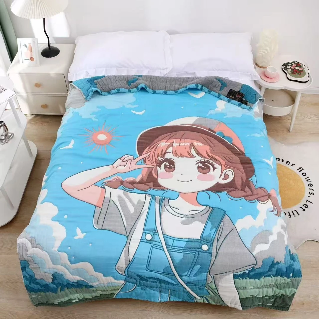 【阳光女孩泡芙被】 150cm x 200cm 多功能轻奢超柔轻奢纱布泡芙被