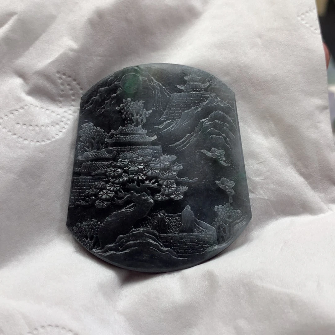 未镶嵌定制翡翠乌鸡山水 毛货 无鉴赏期