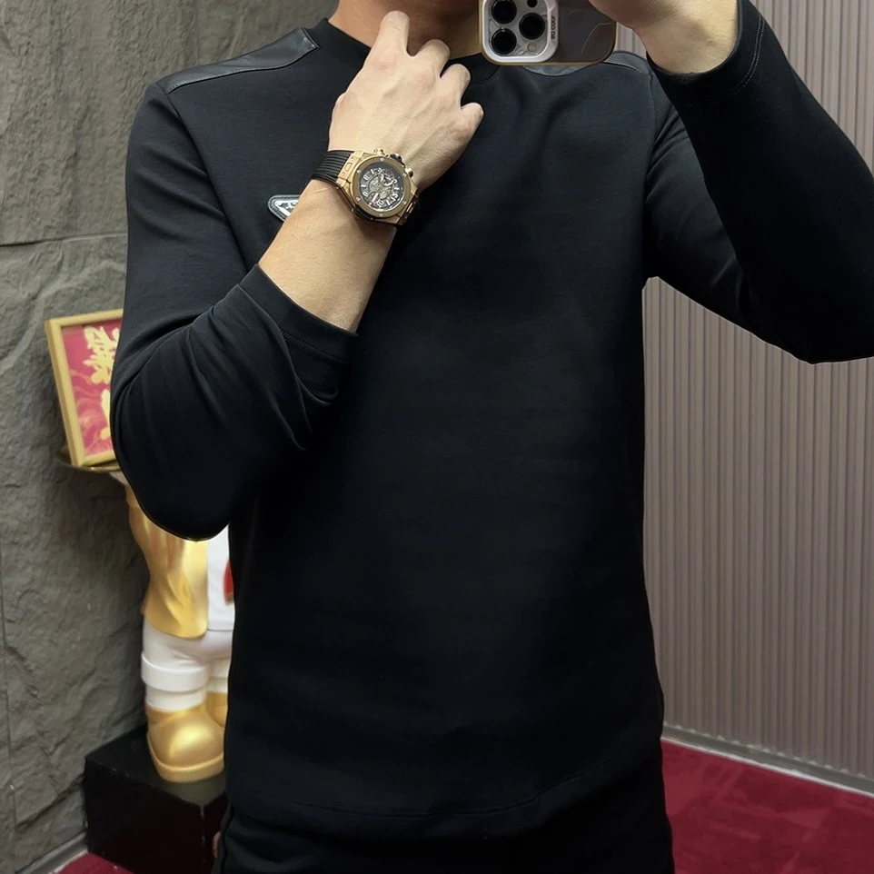 2025-8902长袖精致韩风常规款冬季圆领T恤男士加厚秋季男装