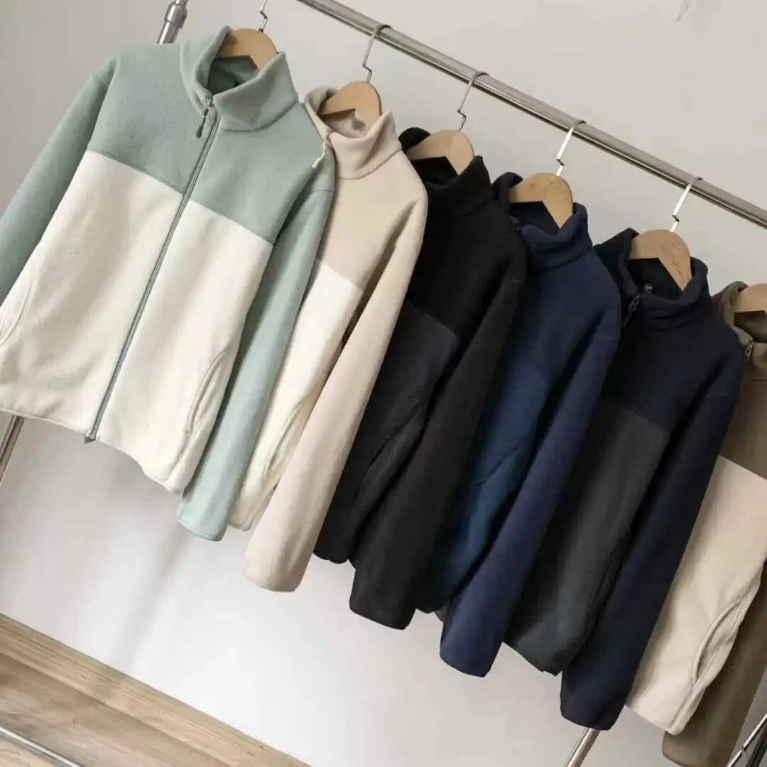 撤柜款男女同款秋冬双面摇粒绒休闲外套拼色保暖开衫外套 上衣