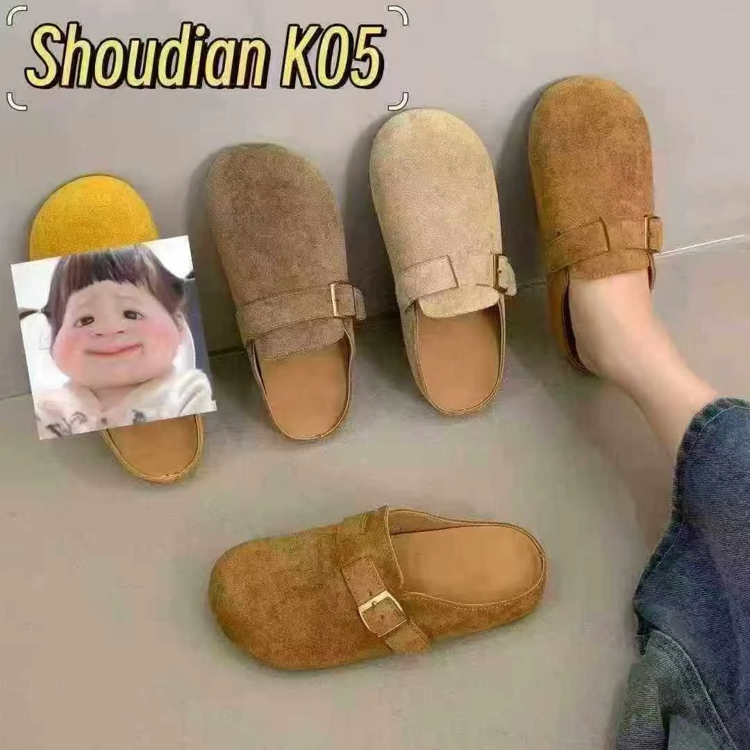 懒人复古带扣平底勃肯反皮绒超软防滑包头拖百搭