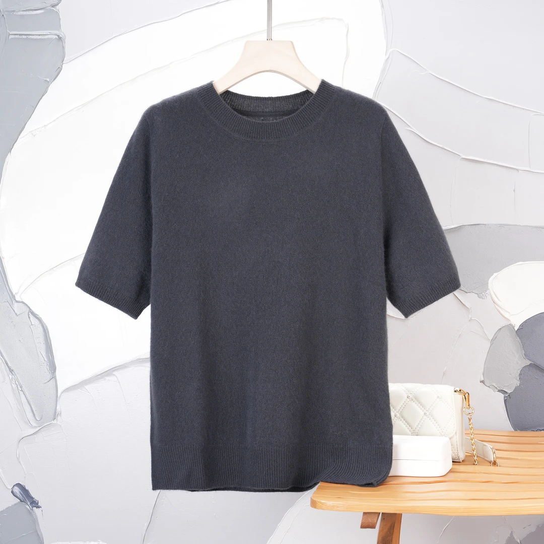 【设计师款】26支100%纯山羊绒休闲百搭女士圆领短袖套衫   22003