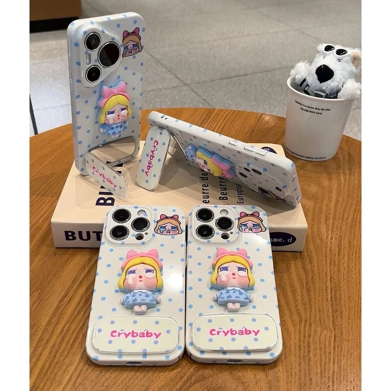简约波点立体哭娃适用苹果16手机壳华为P70vivo小米oppo菲林