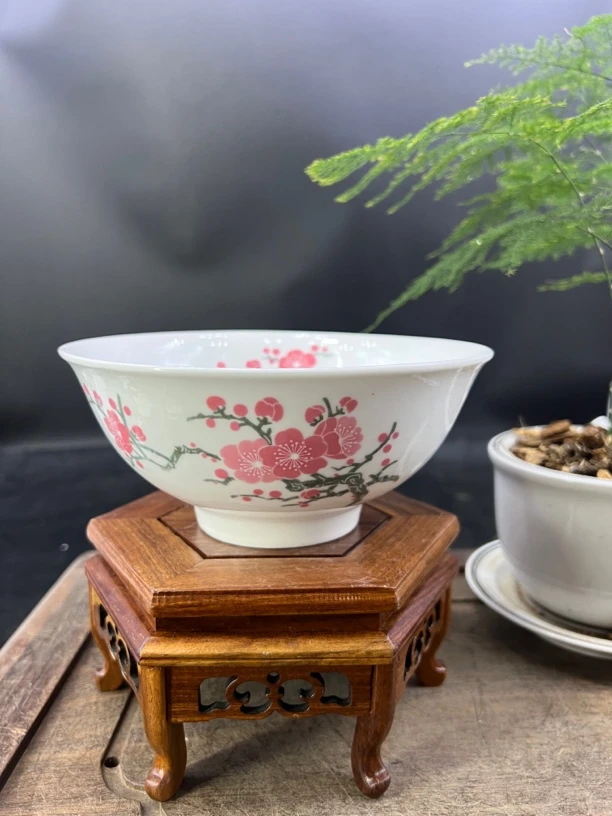 醴陵群力釉下贴花梅花16.5厘米菜碗面碗高温瓷