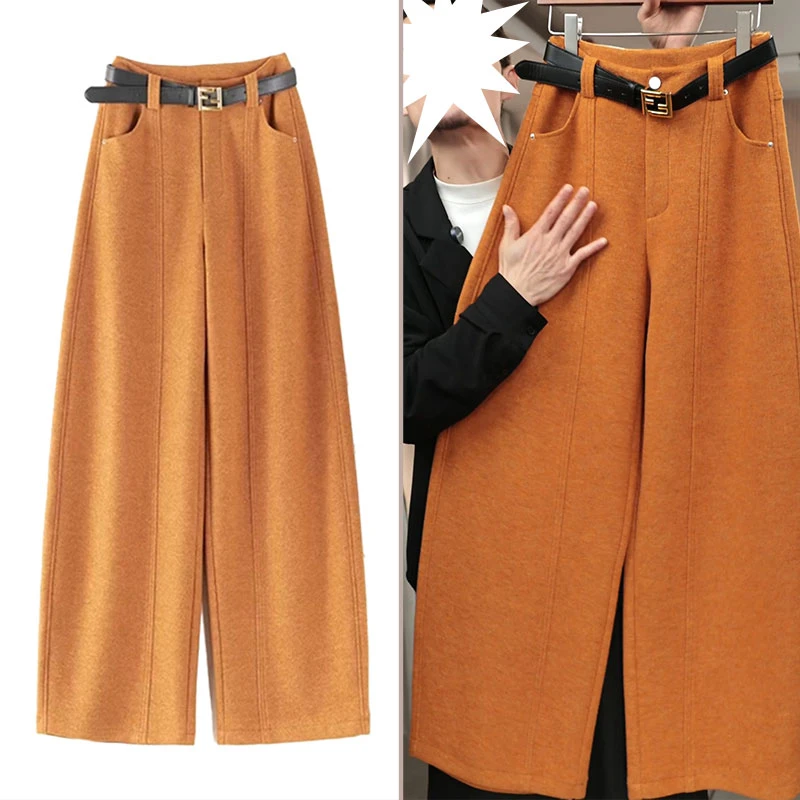高档绵羊毛弯刀裤女2025秋冬新款高腰显瘦垂感休闲软糯亲肤阔腿裤