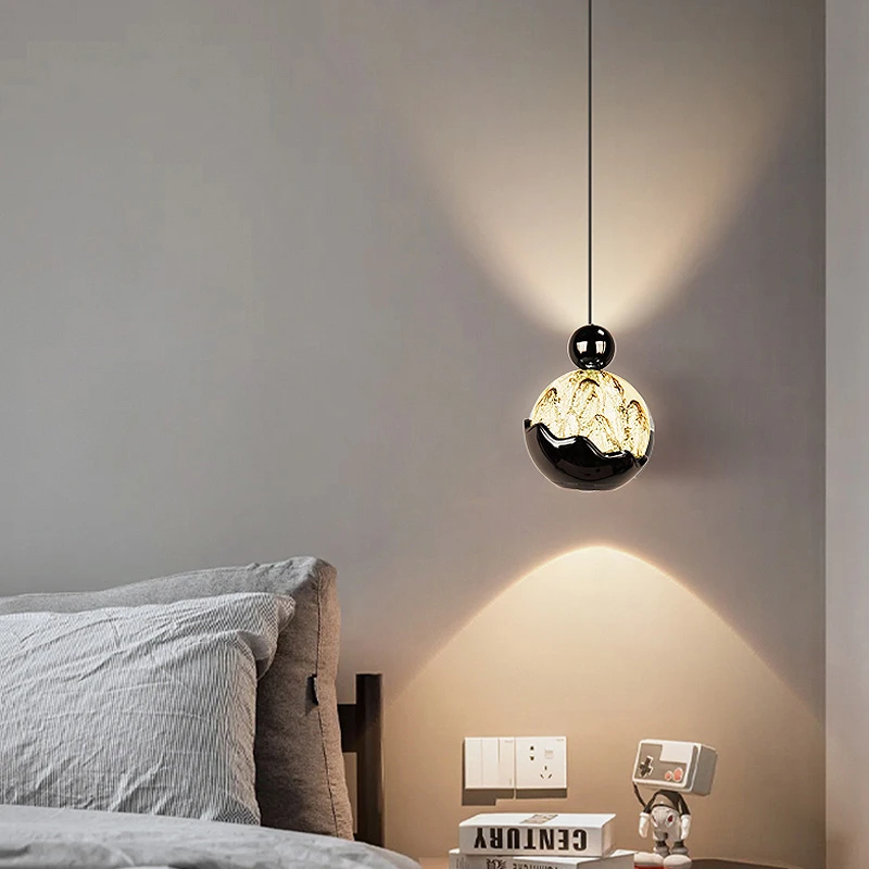 奥况床头吊灯现代轻奢卧室极简圆球触摸开关升降调节吊线灯AK015