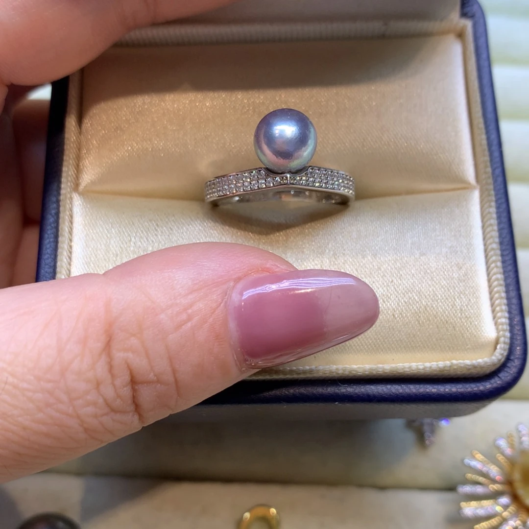 银S925镶嵌戒指海水珍珠