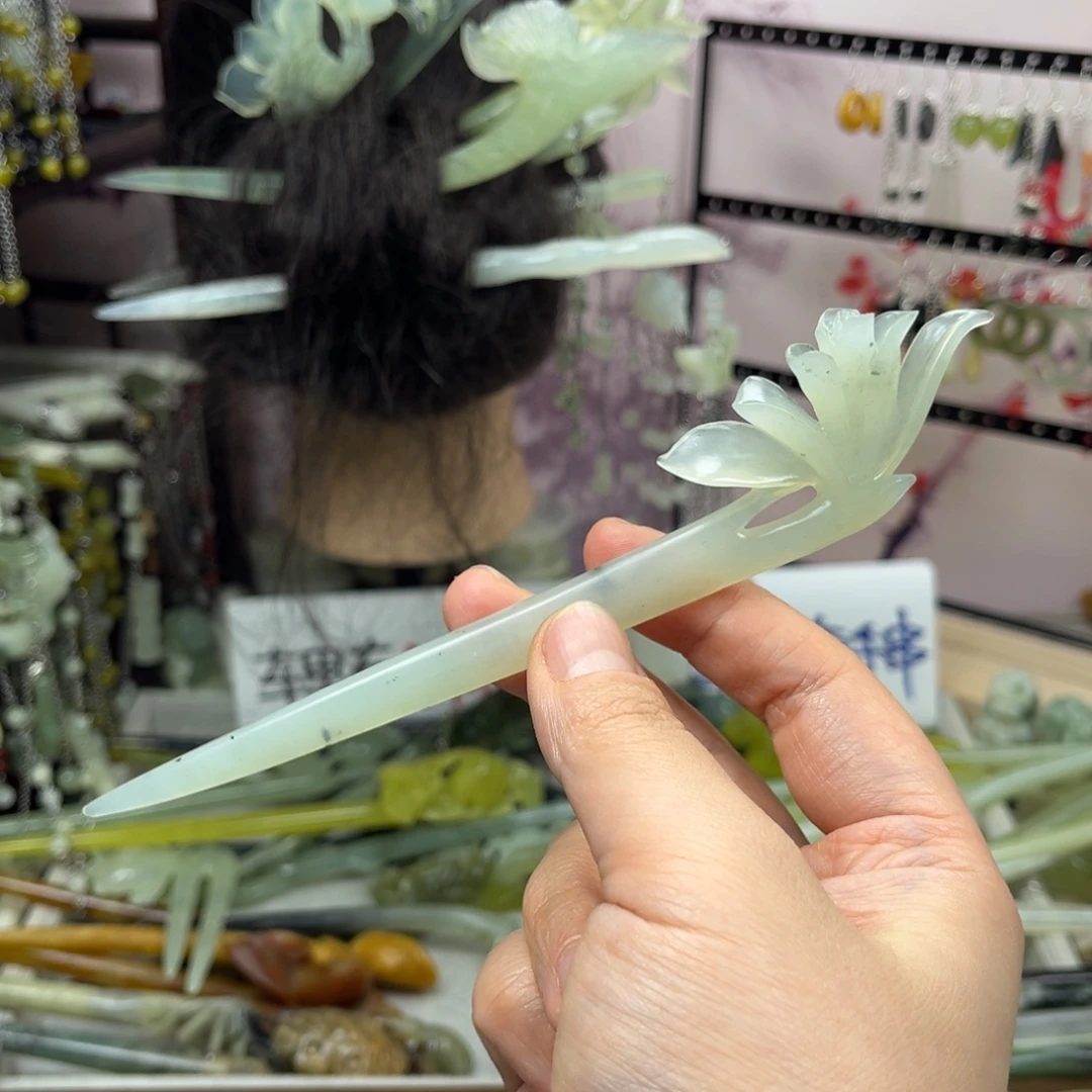 岫玉未镶嵌发饰长度17厘米左右