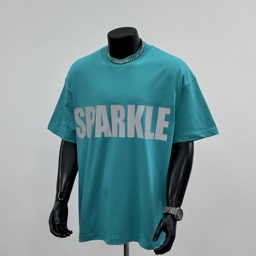 2025年夏季新款美式潮牌T恤纯棉短袖字母印花休闲上衣男湖绿T1445