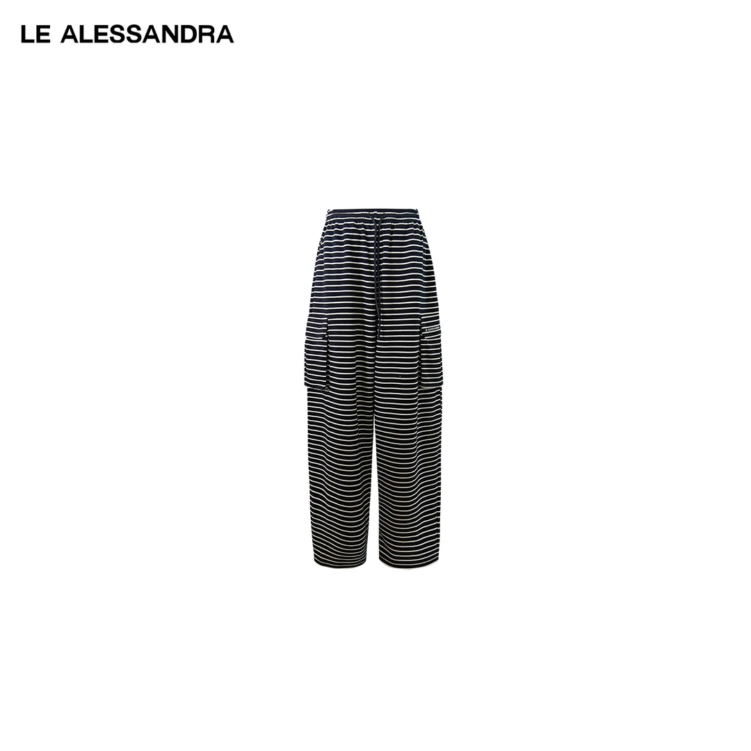 品牌直营 LE ALESSANDRA 条纹海魂直筒工装送进运动长裤