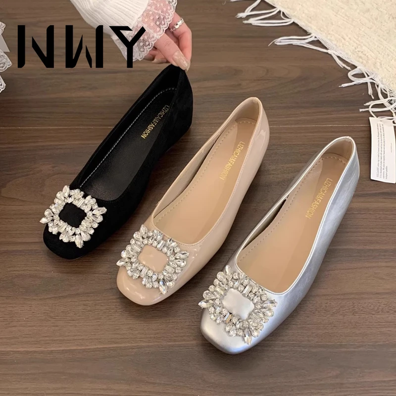 法式银色高级感方头浅口水钻单鞋女2025新款内增高气质通勤豆豆鞋