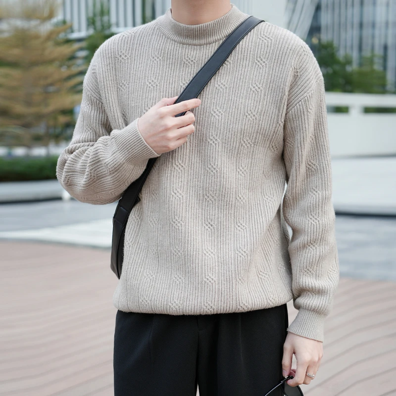 非写设计感毛衣男半高领打底衫秋冬高定时尚厚款中领纯色针织衫