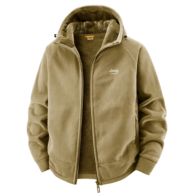 秋冬连帽外套新款户外加绒加厚抓绒衣上衣休闲开衫男士摇粒绒外套