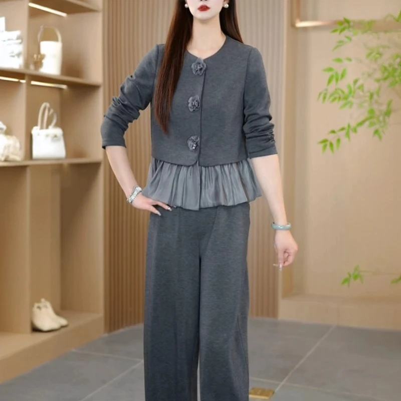 2025春季新款时尚气质显瘦修身收腰法式黑色上下休闲减龄二件套装