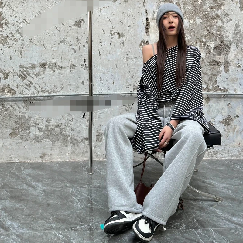 加绒加厚直筒弯刀裤