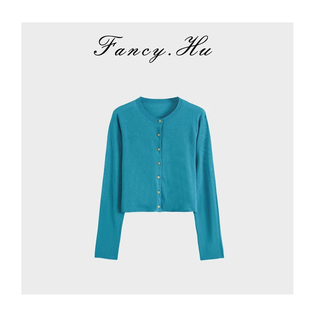 【Fancy.Hu】30吨 亚麻+三醋酸+棉针织开衫FG2603118
