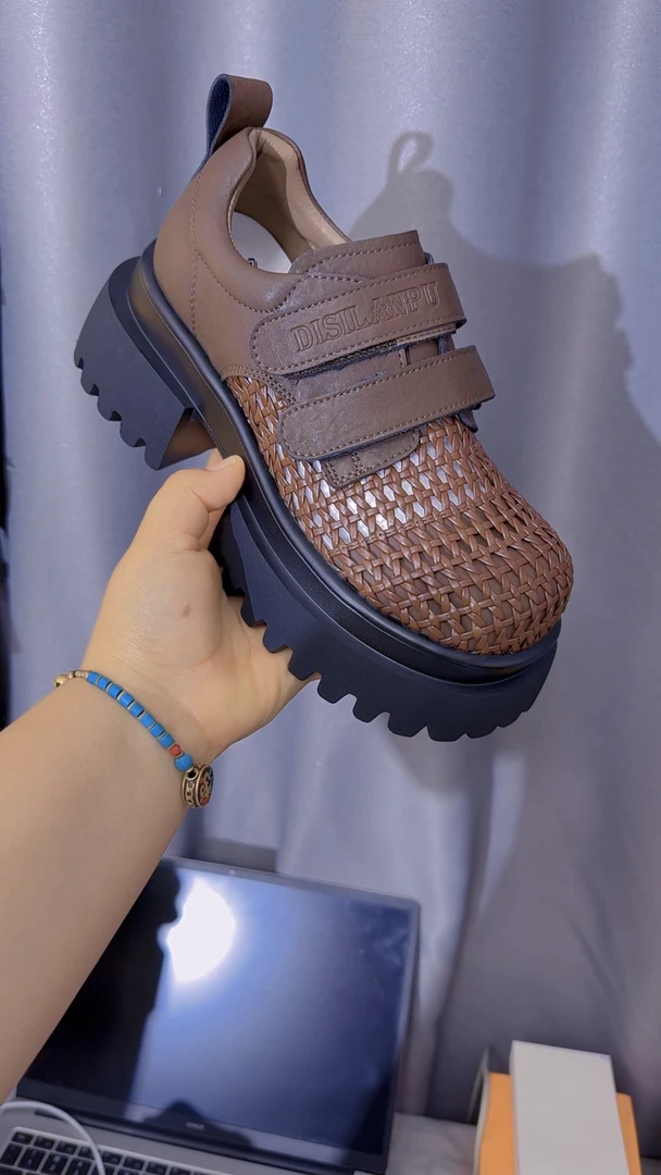 圆头透气学院风软底系带网面青年乐福鞋镂空朋克夏季