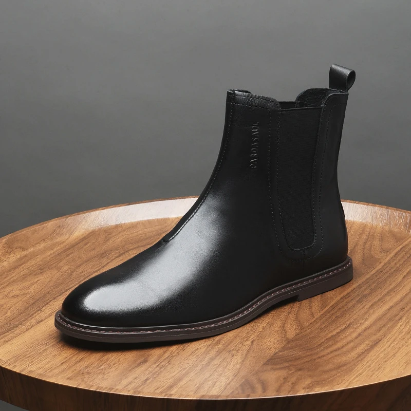 男士秋冬短靴潮流英伦风时尚休闲百搭加绒黑色圆头商务男靴