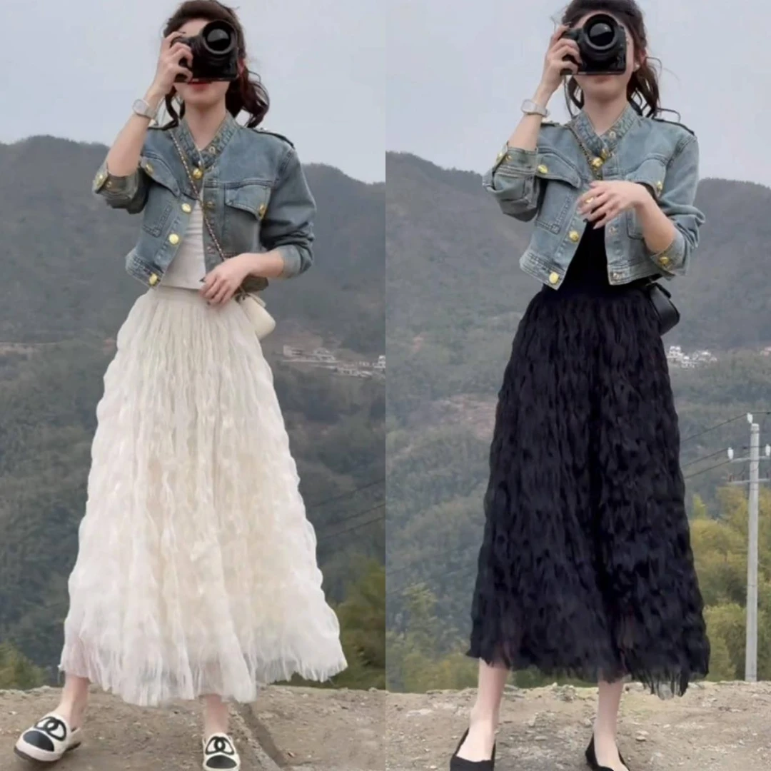 欧货高级感时尚气质网纱半身裙女2025春秋高腰显瘦大摆蛋糕蓬蓬裙