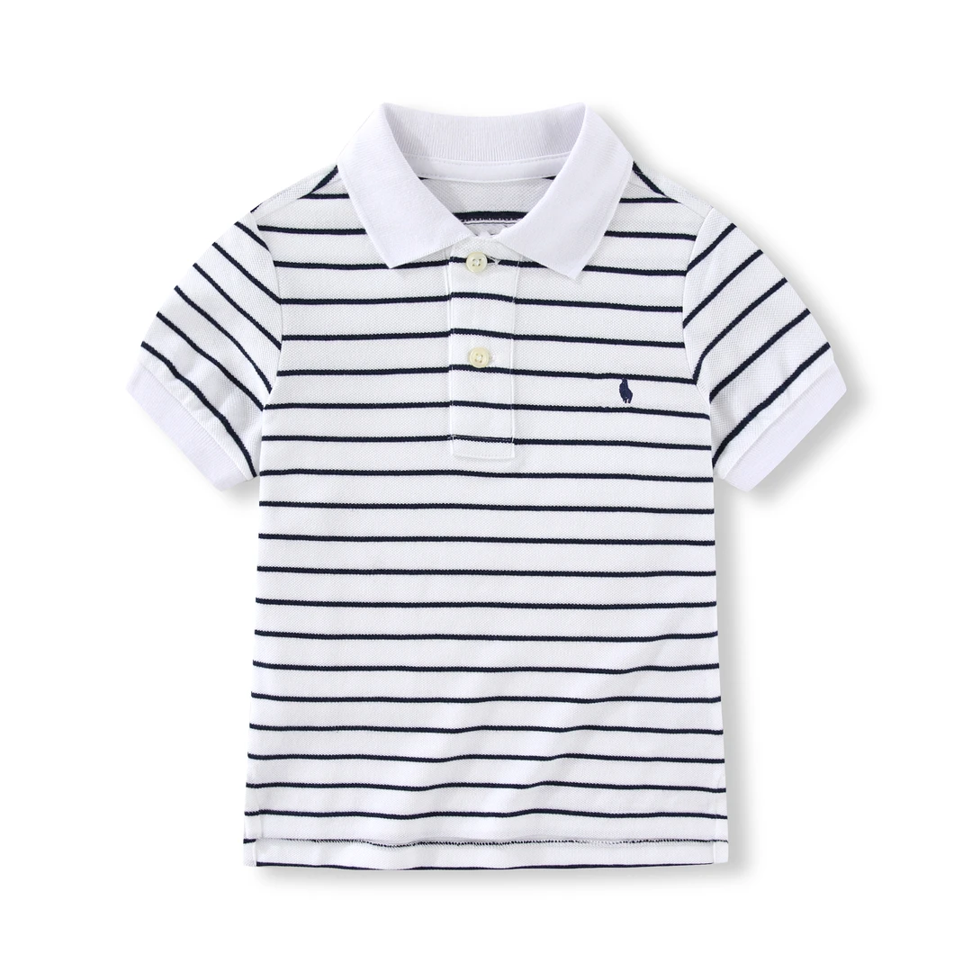 073男女童珠地棉小马短袖T恤 条纹POLO