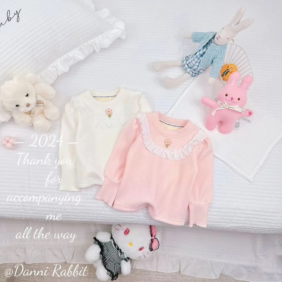 2024新品冬季纯色可爱风加绒花边超柔打底衫 D-H72