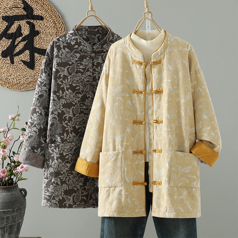 新中式立领盘扣加厚保暖提花棉服冬季国风棉衣外套2025新款古风款