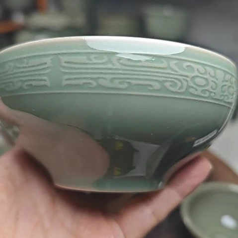 耀州窑饕餮纹米饭碗四只