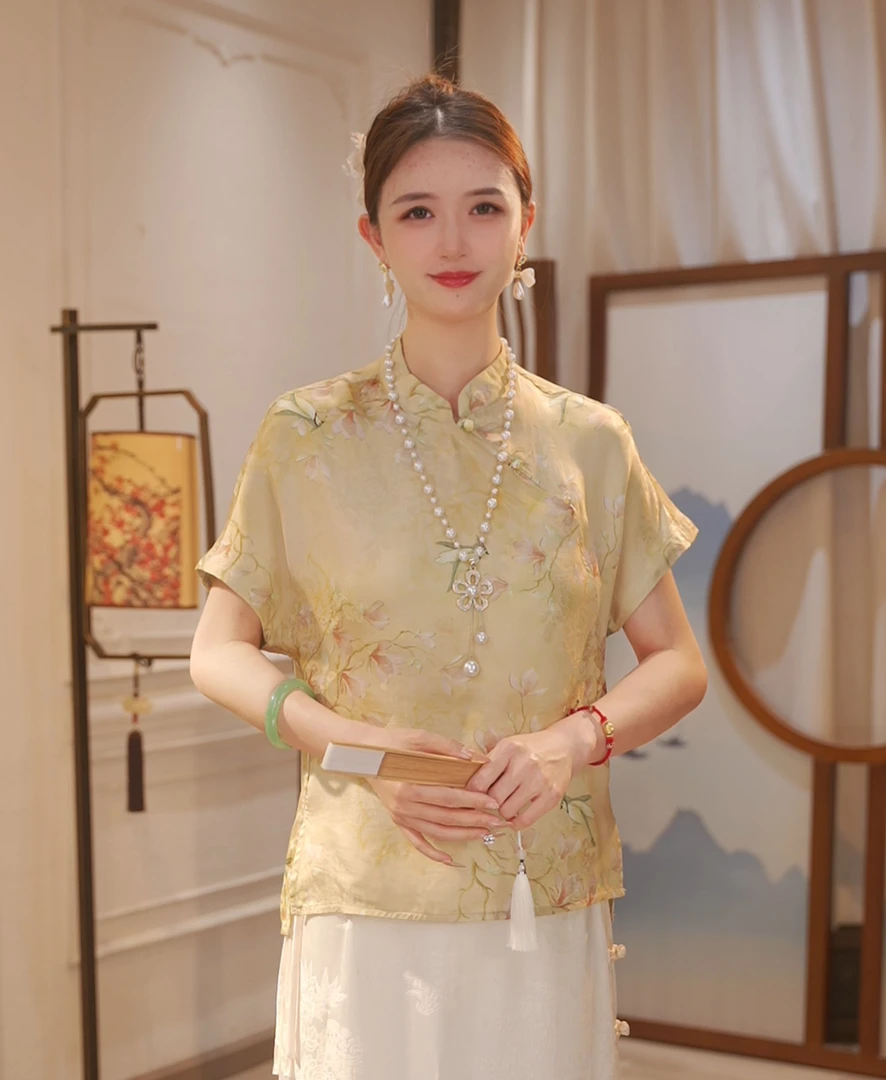 玉盏凝春｜新中式国风时尚百搭重磅浮光锦上衣旗袍小衫-5367