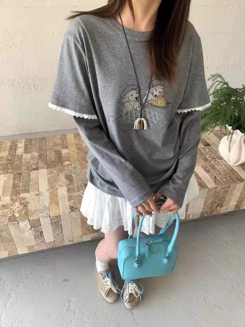 【728】女#设计感卡通印花圆领宽松长袖上衣