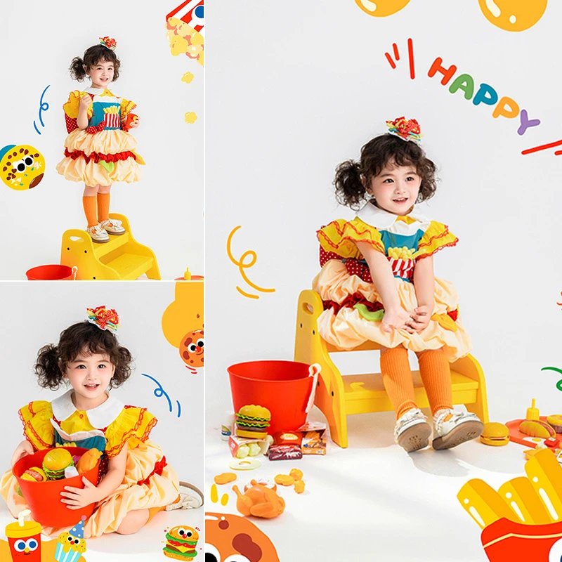 儿童摄影服装女童圣诞节卡通主题影楼拍照汉堡道具宝宝生日写真照