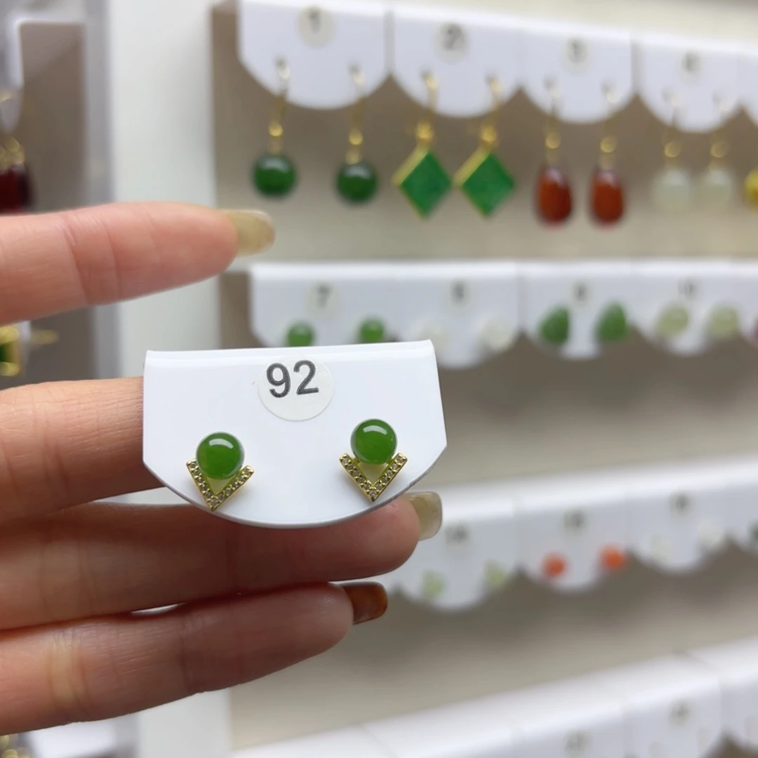 银S925镶嵌和田玉耳饰