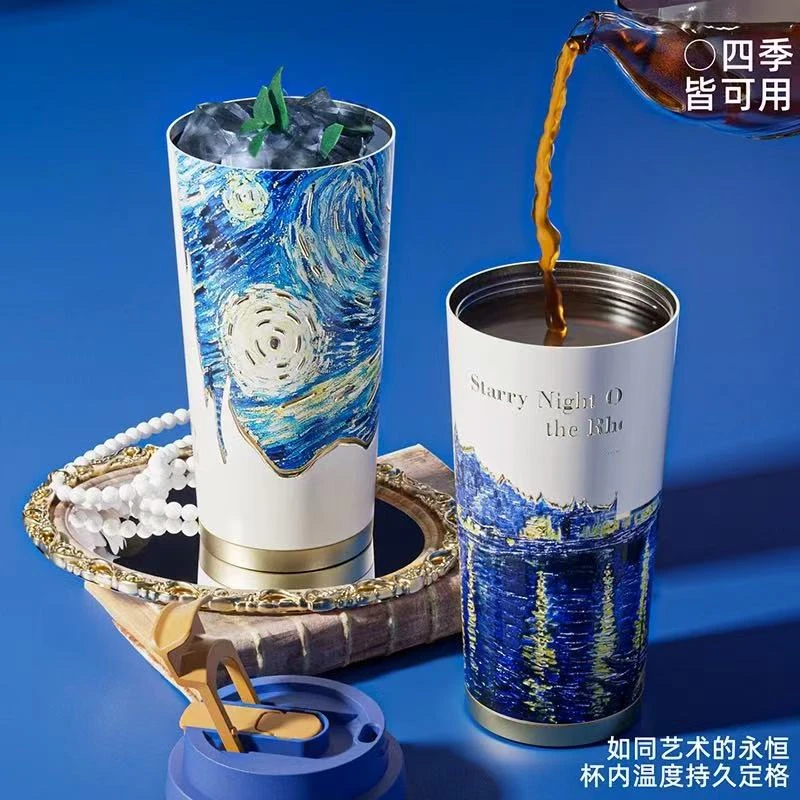 8935 高颜值陶瓷内胆保温杯便携提手学生杯吸管杯双饮水杯
