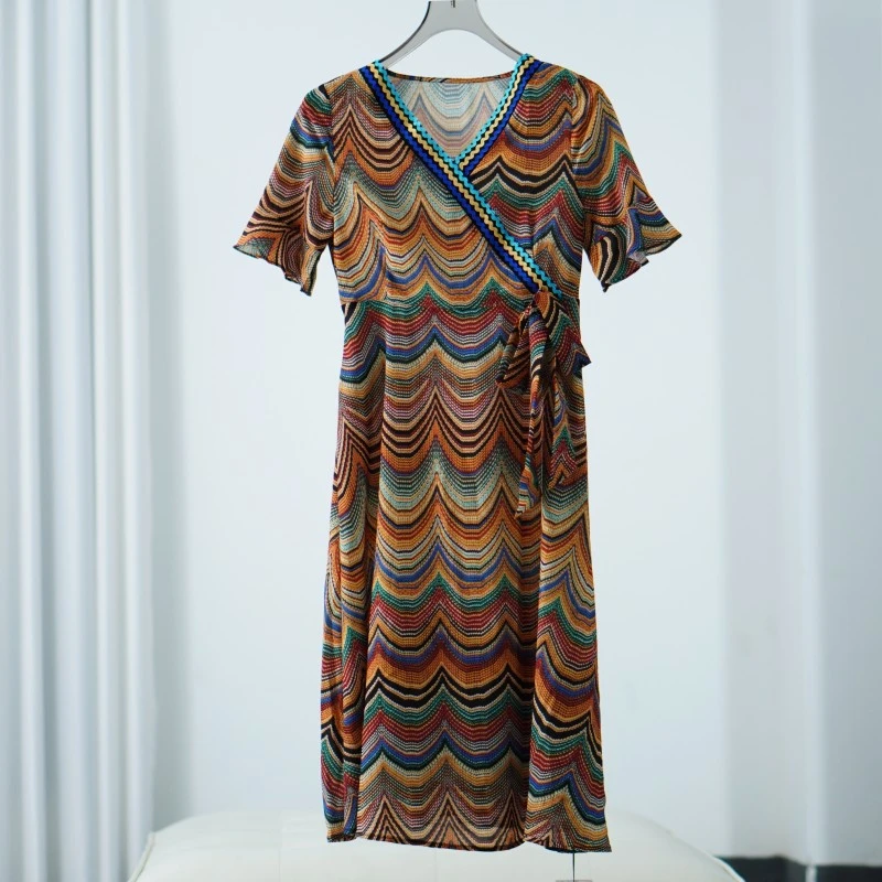 【德M】E182-5  女装度假风收腰连衣裙姜黄53722154604431402