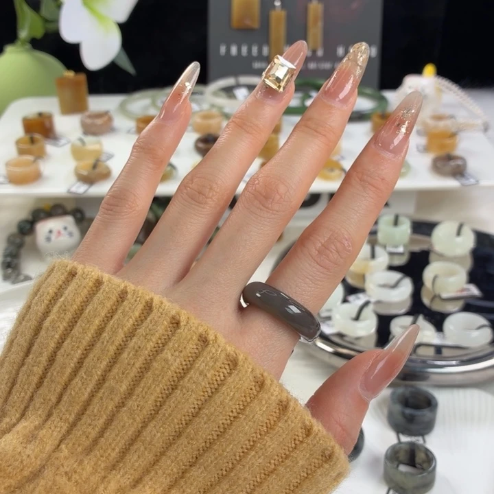 和田玉（糖玉）未镶嵌戒指j35帝王紫圆条17.5