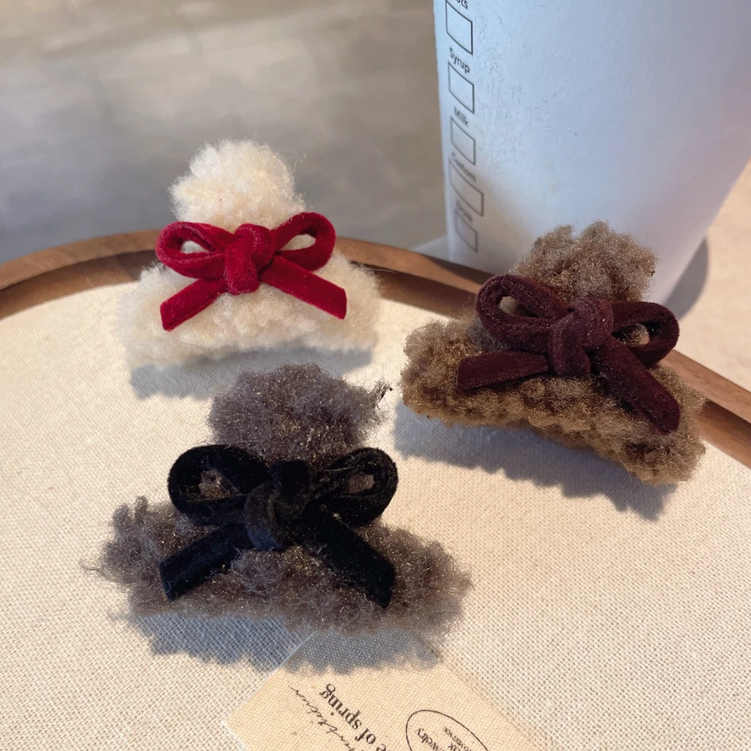 韩系甜妹风仿羊羔毛毛绒发夹秋冬高级感侧边抓精致刘海碎发夹子ls