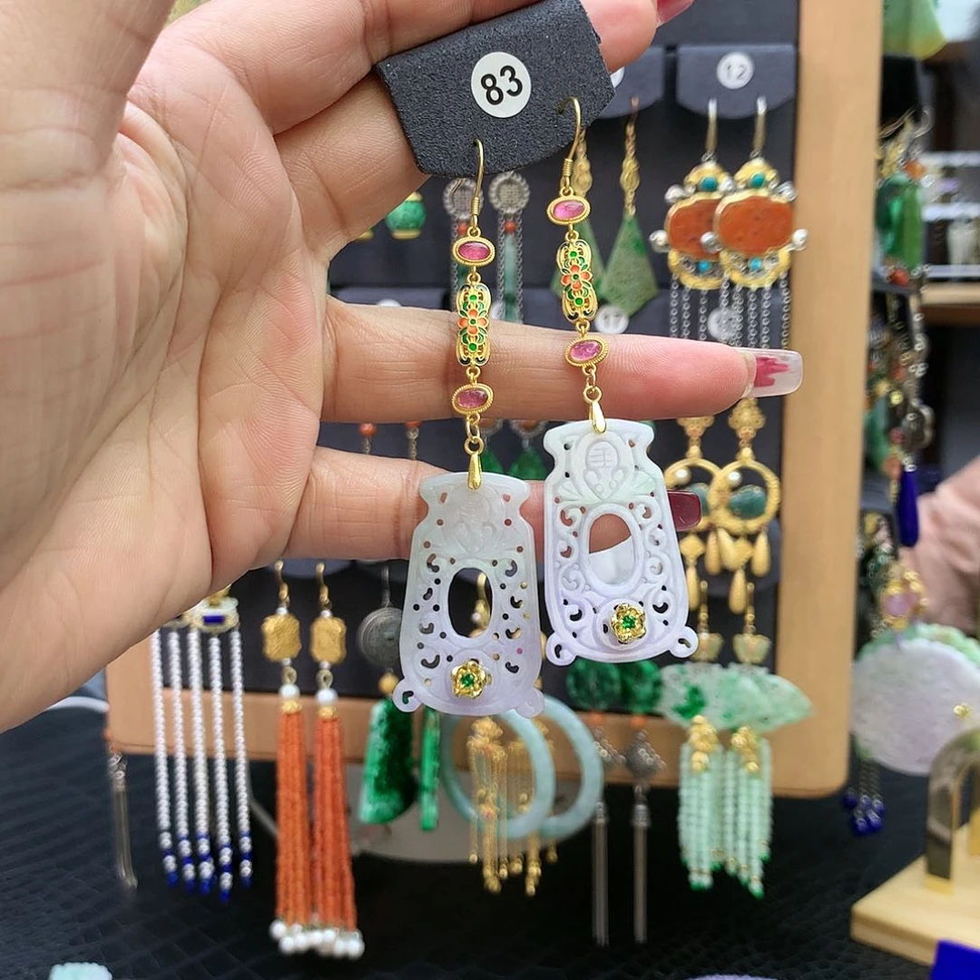 【闪购商品】翡翠耳饰银S925镶嵌微**雨耳坠