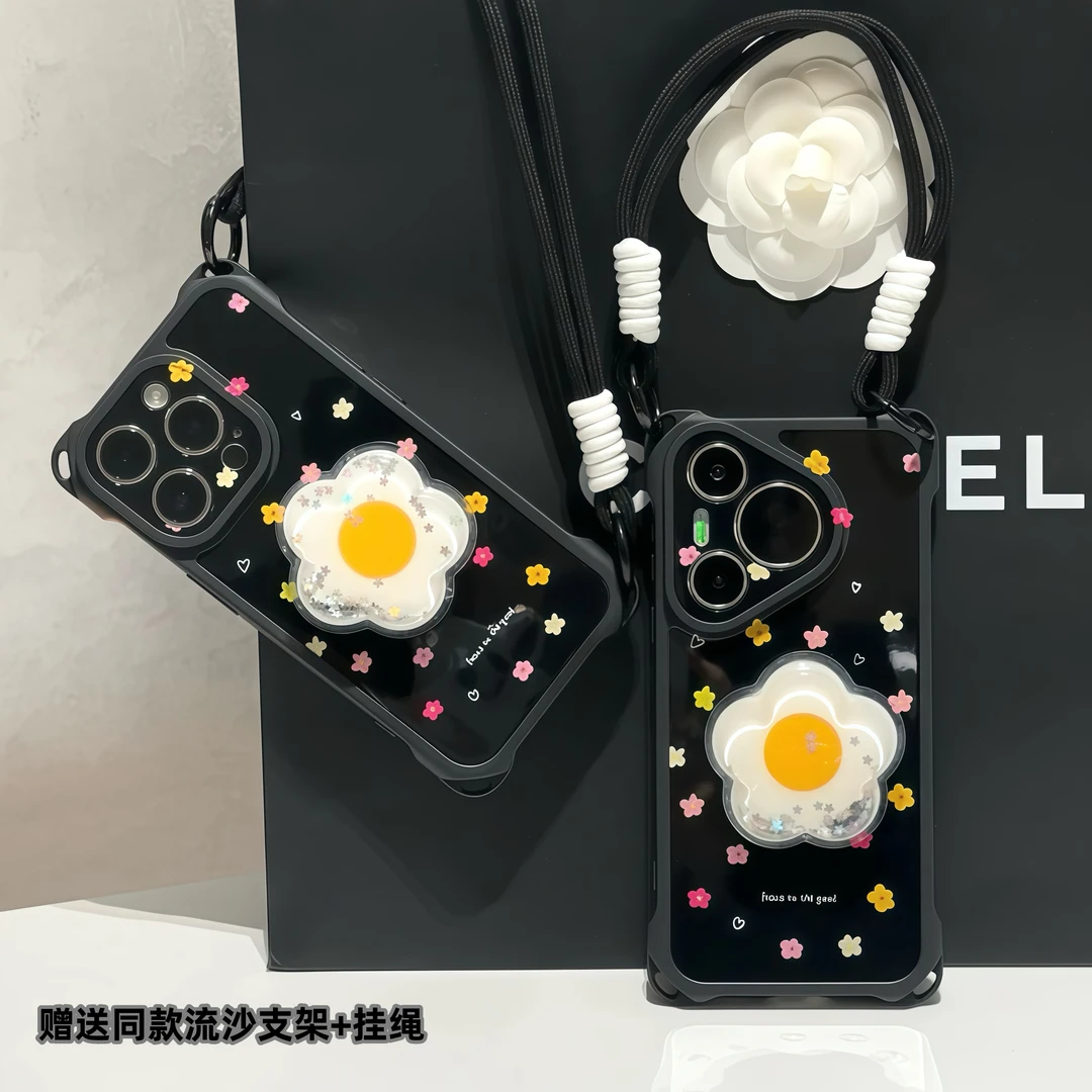小碎花花朵支架挂绳适用iPhone苹果16手机壳华为p70vivoppo小米15