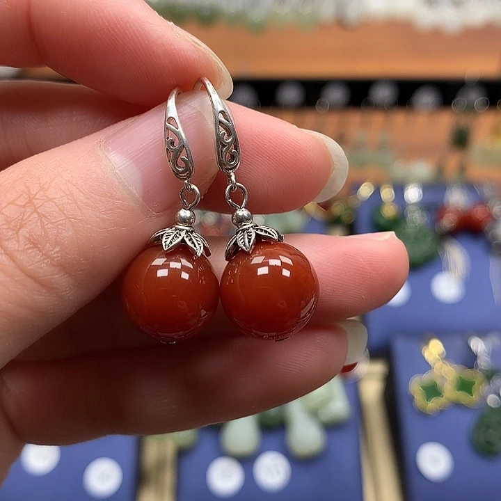 玛瑙/玉髓银S925镶嵌耳环12左右