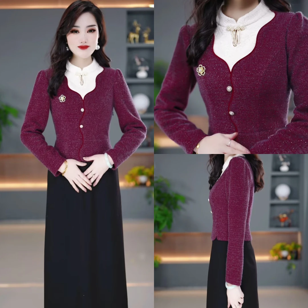 秋冬加厚连衣裙2024新款显瘦修身收腰气质遮肚裙子YX24J1259