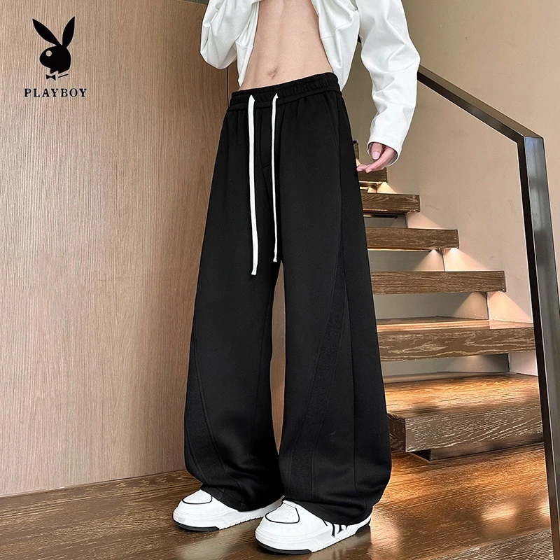 PLAYBOY/花花公子纯色直筒垂感休闲裤男秋季新款宽松百搭运动卫裤
