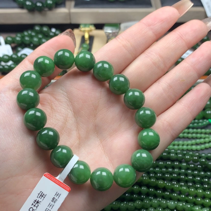 【闪购商品】和田玉（碧玉）手串未镶嵌12m辣绿色