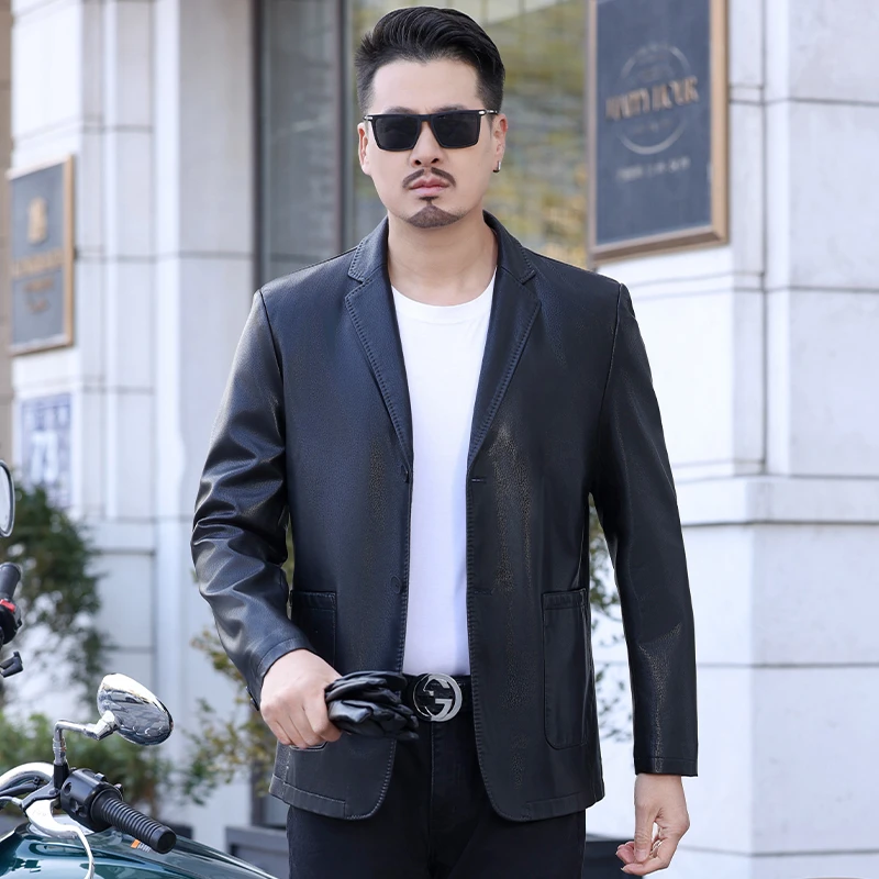 山羊皮真皮海宁皮外套男春秋款新款潮牌皮西服修身商务休闲2330