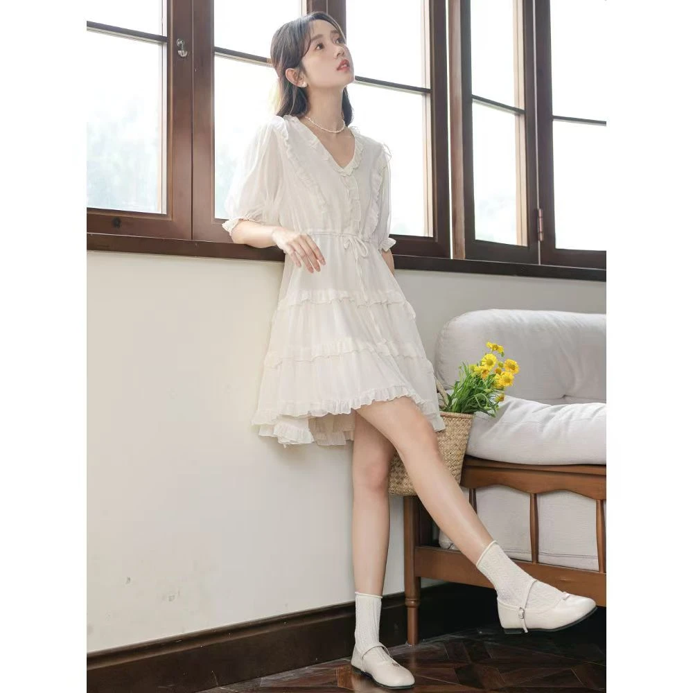 YH-63701大码女装胖MM连衣裙简约法式高级感蛋糕裙子2025夏新款