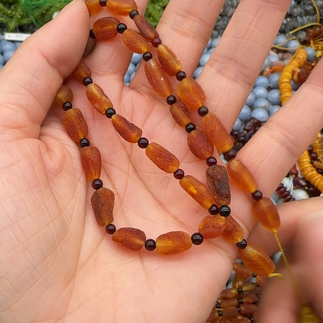 玛瑙/玉髓合金珠宝半成品带皮蜜蜡6mm一条023