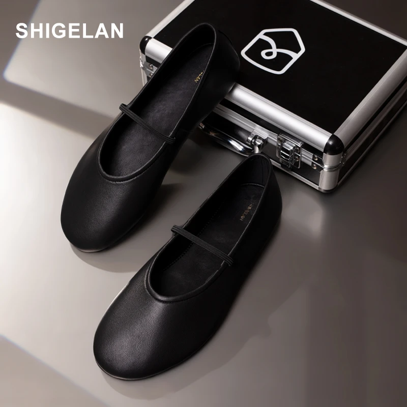 诗歌兰25款平底复古港风松带单鞋浅口黑色圆头平跟休闲70133-1